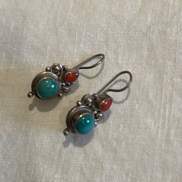 Turquoise and agate silver necklace and earrings set - Picture 3 of 8